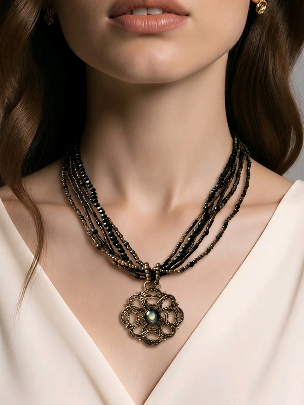Cookie Lee Gunmetal  Multi-Strand Pendant Necklace by